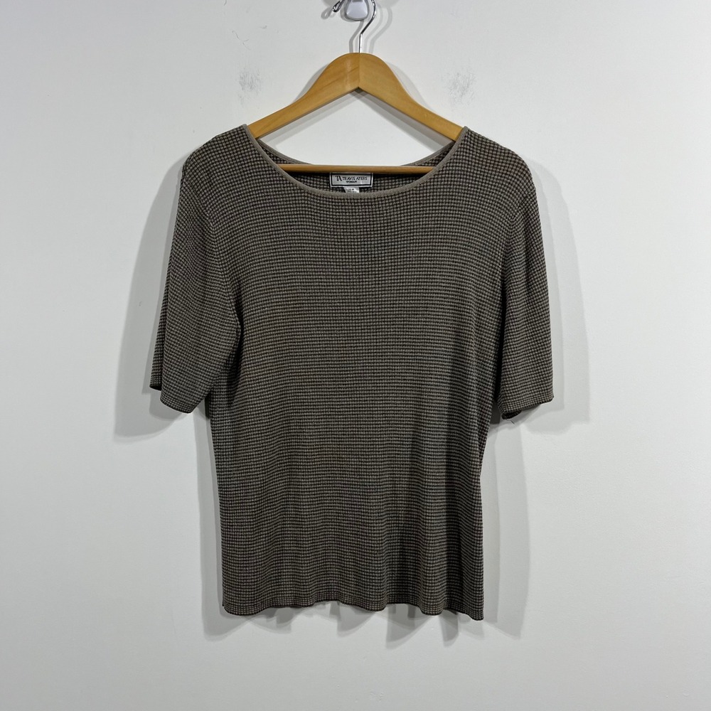 Travis Ayers VTG Silk Lurex Knit Top Short Sleeve Boat Neck Womens 16W Old Money